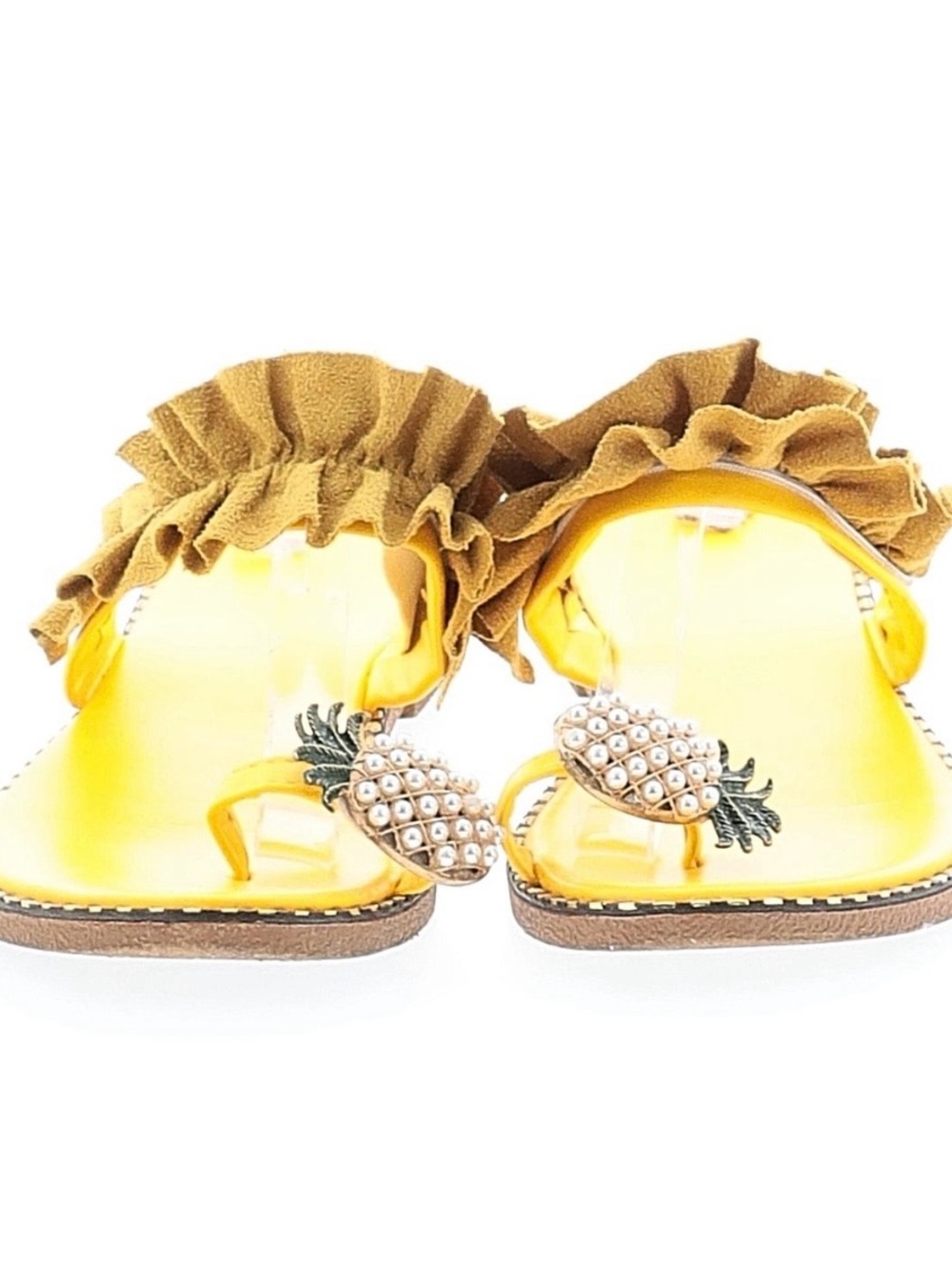 Girls Yellow Ruffle Pineapple Toe-Post Sandals